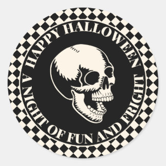 Sticker Rond Halloween Crânes Rieurs Amusement et Effroi