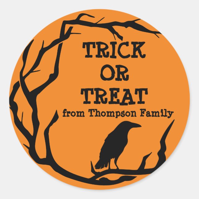 Sticker Rond Halloween Crow Trick ou Treat Classic Round (Devant)