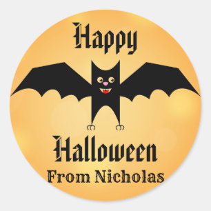 Sticker Rond Halloween Cute Bat Noir Personnalisé