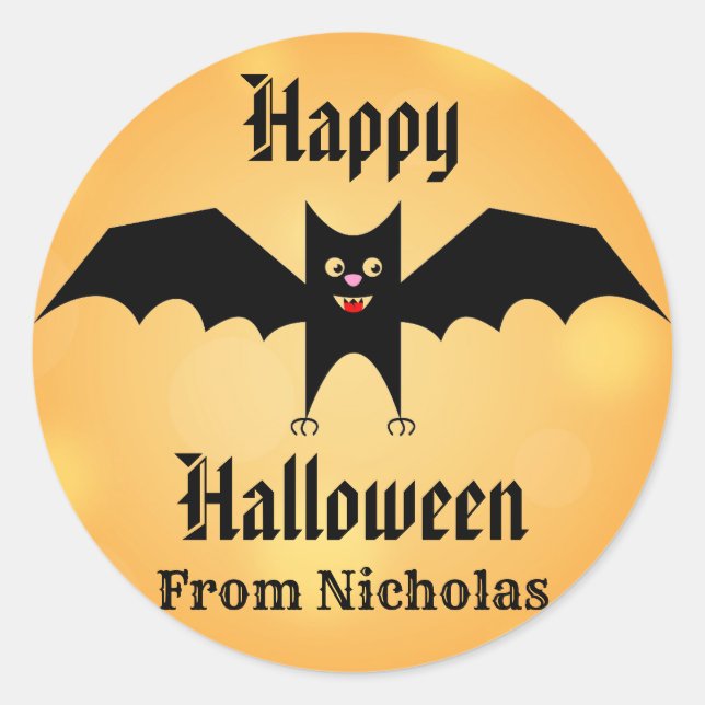 Sticker Rond Halloween Cute Bat Noir Personnalisé (Devant)