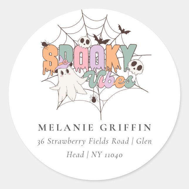 Sticker Rond Halloween Cute Ghost Vibes Éffrayantes Adresse (Devant)