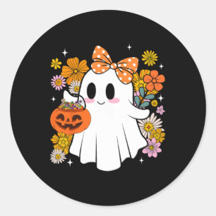 Sticker Rond Halloween Cute Ghost Vintage Floral Trick Ou Treat