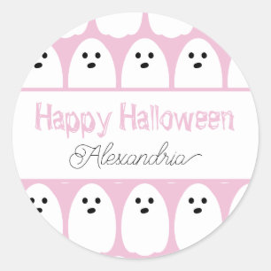 Sticker Rond Halloween Cute Ghosts personnalisé rose