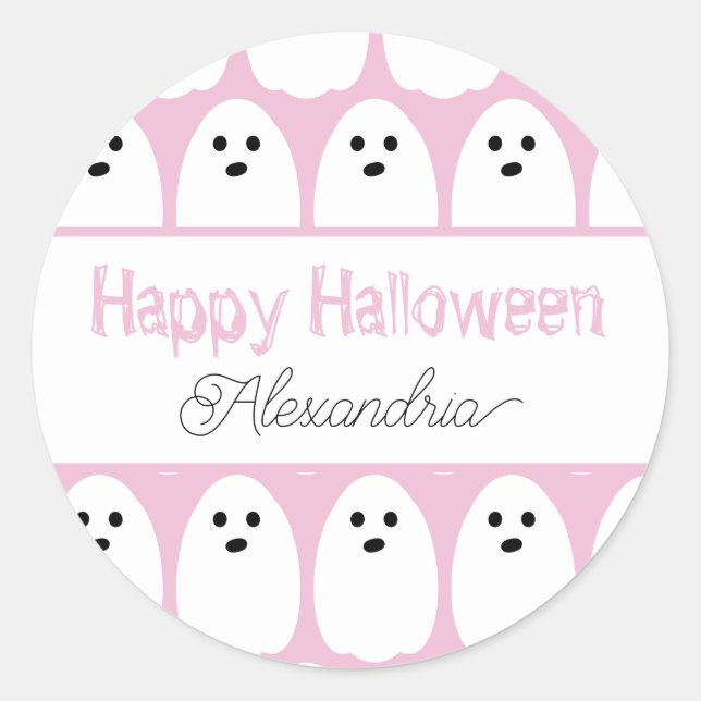 Sticker Rond Halloween Cute Ghosts personnalisé rose (Devant)