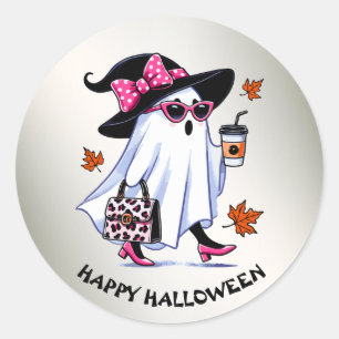 Sticker Rond Halloween Cute Stylish sorcière Ghost Coffee Cup
