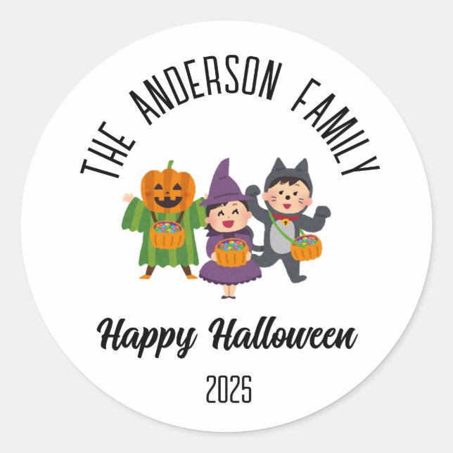 Sticker Rond Halloween Cute Trick ou Treat Nom personnalisé (Devant)
