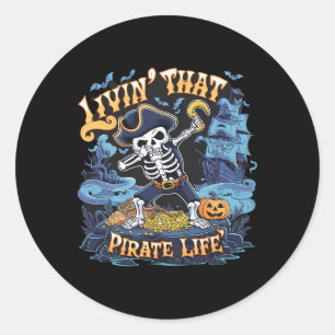 Sticker Rond Halloween Dabbing Pirate Skeleton Simple Halloween