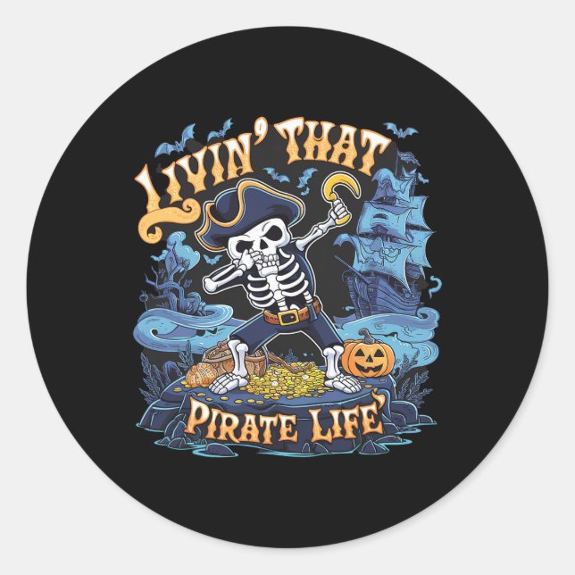 Sticker Rond Halloween Dabbing Pirate Skeleton Simple Halloween (Devant)
