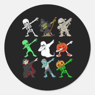 Sticker Rond Halloween Dabbing Skeleton sorcier et monstres gar