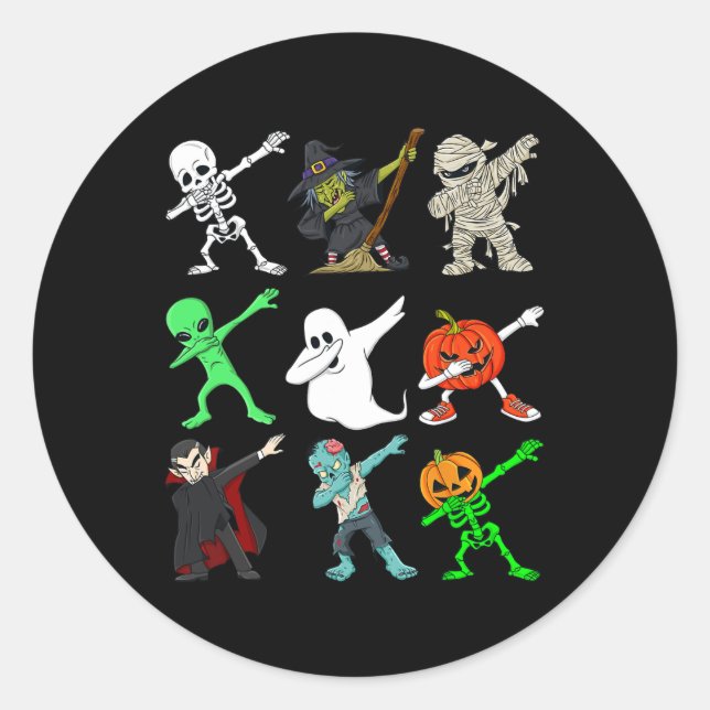 Sticker Rond Halloween Dabbing Skeleton sorcier et monstres gar (Devant)