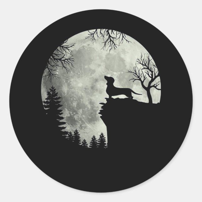 Sticker Rond Halloween Dachshund Et Lune (Devant)