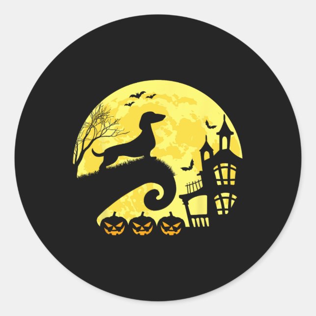 Sticker Rond Halloween Dachshund Weenie Wiener Moonshine Sausag (Devant)