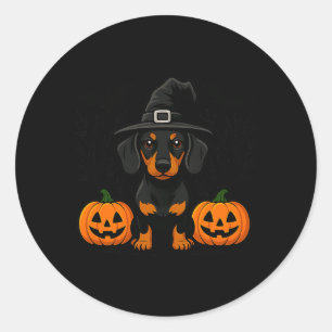 Sticker Rond Halloween Dackel en noir et feu Sorcière Épouvanta
