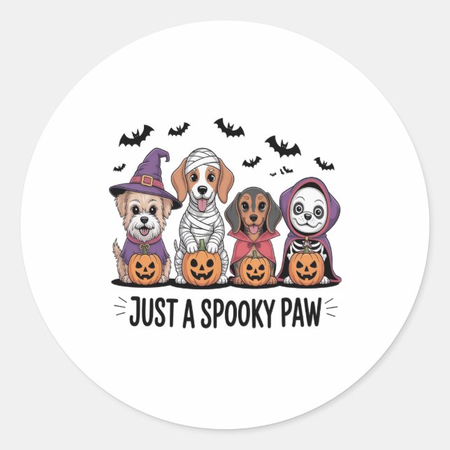 Sticker Rond Halloween de chien juste un paw Éffrayant (Devant)