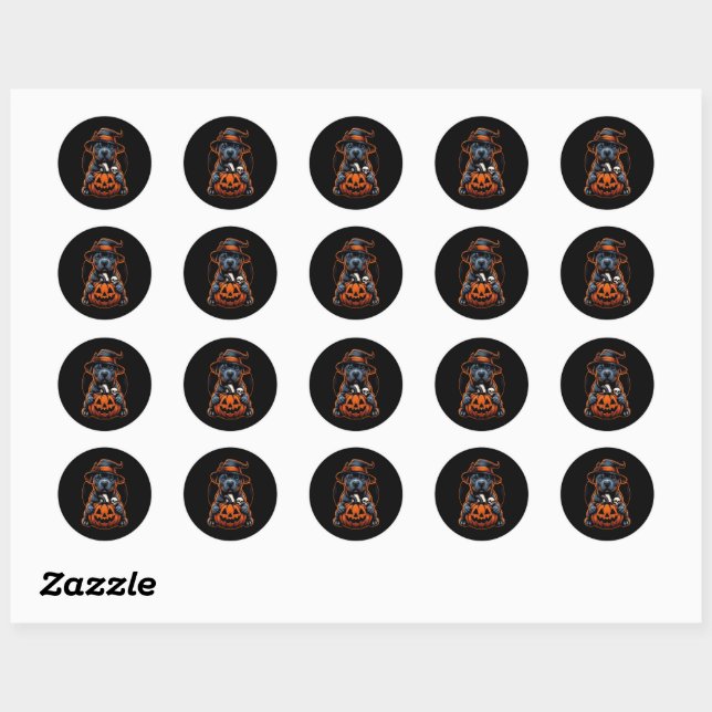 Sticker Rond Halloween de chien - Pitbull Witch (Feuille)