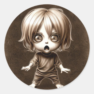 Sticker Rond Halloween de l'enfant de Chibi effrayé