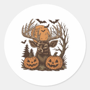 Sticker Rond Halloween Deer Forêt Éffrayante Buck Citrouille Ch