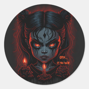 Sticker Rond Halloween Déplaisante fille