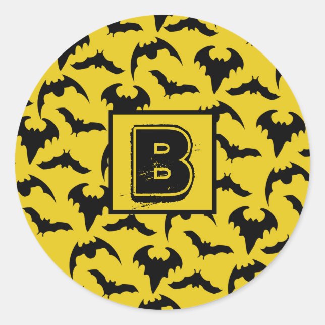 Sticker Rond Halloween des chauves-souris jaunes et noires (Devant)