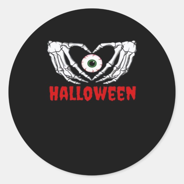 Sticker Rond Halloween des yeux - Squelette Mains Coeur (Devant)