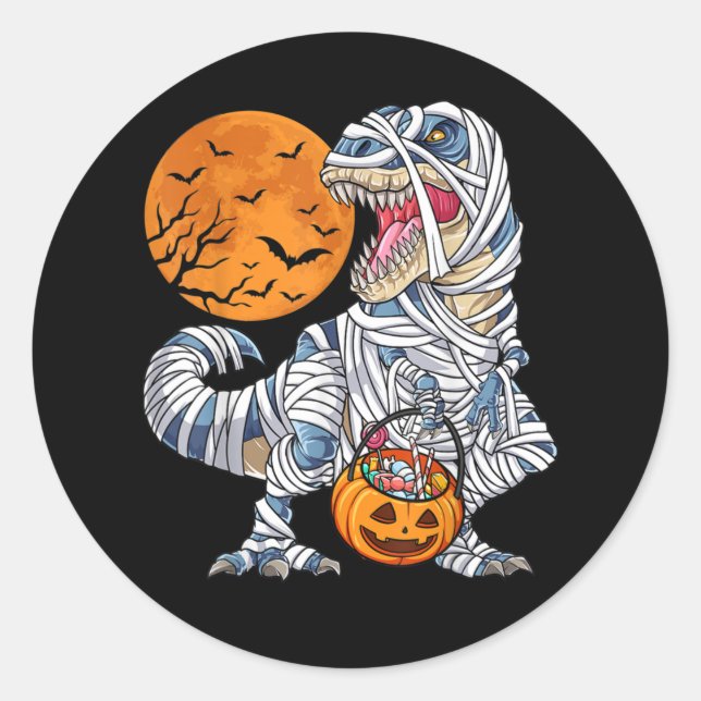 Sticker Rond Halloween Dinosaur T rex Citrouille maman (Devant)