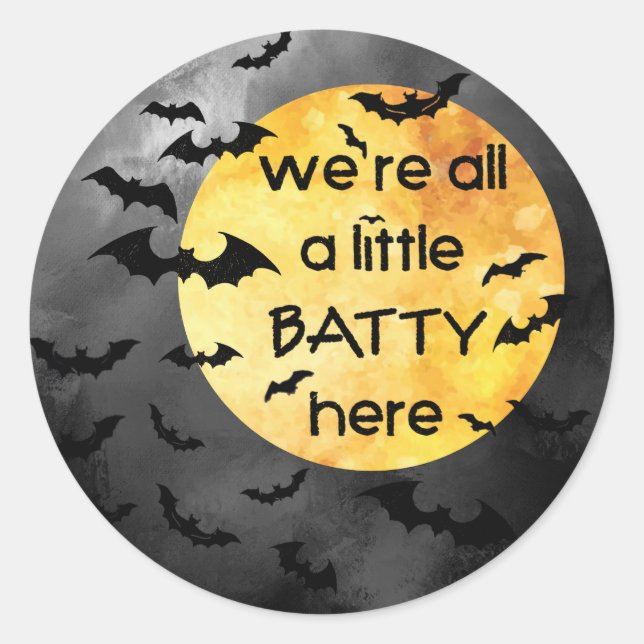 Sticker Rond Halloween drôle Dire chauves-souris Batty (Devant)
