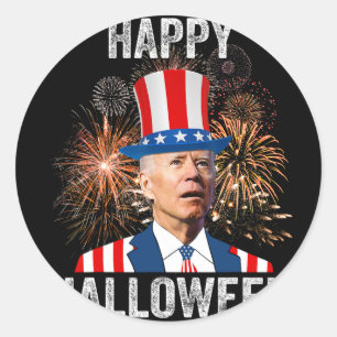 Sticker Rond Halloween Drôle Joyeux 4 Juillet Anti Joe Biden