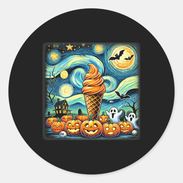 Sticker Rond Halloween du cône de crème glacée de nuit (Devant)