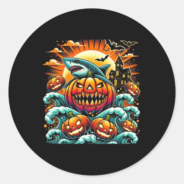 Sticker Rond Halloween du requin (Devant)