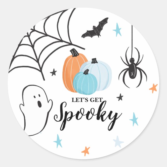 Sticker Rond Halloween Éffrayant Anniversaire Bleu Citrouilles (Devant)