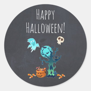 Sticker Rond Halloween Éffrayant Déplaisant Fantômes chauves-so