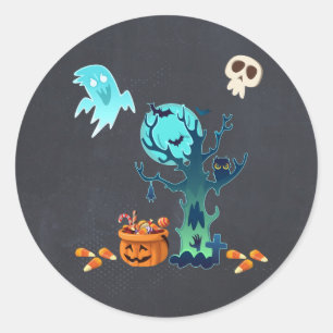 Sticker Rond Halloween Éffrayant Déplaisant Fantômes chauves-so