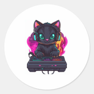 Sticker Rond Halloween Éffrayant Gamer Cat
