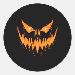Sticker Rond Halloween Éffrayant Jack-o'-lantern Face Citrouill