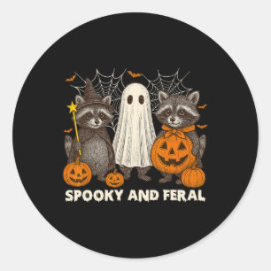 Sticker Rond Halloween éffrayante Et Férale Cute Ghost Raccoon