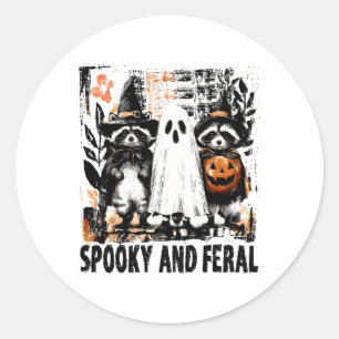 Sticker Rond Halloween éffrayante Et Férale Cute Ghost Raccoon