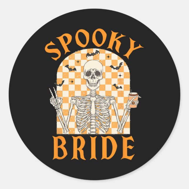 Sticker Rond Halloween Éffrayante Mariée Bridesmaid Skeleton (Devant)