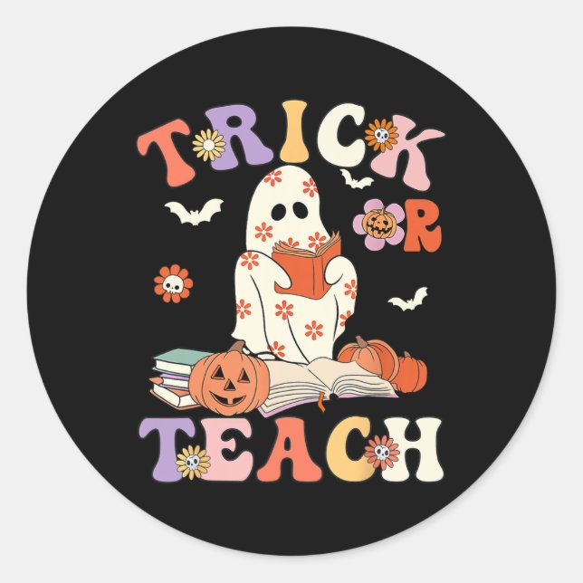 Sticker Rond Halloween Enseignant Tri Ou Enseigner Super Floral (Devant)