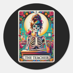 Sticker Rond Halloween Enseignants Carte Tarot Squelette Éffray