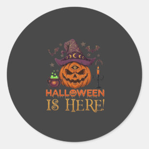 Sticker Rond Halloween est là Chapeau de sorcière de citrouille