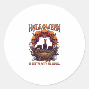 Sticker Rond Halloween est meilleur Alpaca crânes orange araign