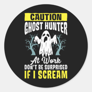 Sticker Rond Halloween Fantôme Chasseur Travail Paranormal Fant