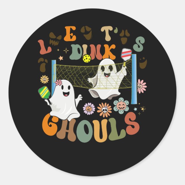 Sticker Rond Halloween Fantôme Jouer Costume de Pickleball Let' (Devant)