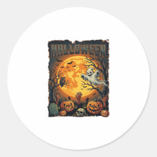 Sticker Rond Halloween Fantôme Pleine Lune Jack Lanterns Zombie