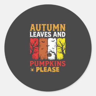 Sticker Rond Halloween Feuilles d'Automne et Citrouilles Design