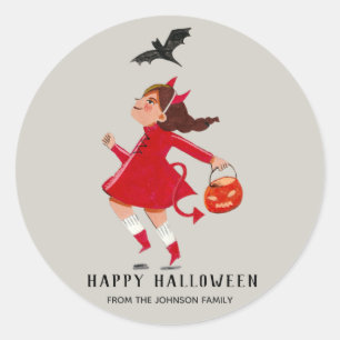 Sticker Rond Halloween fille diable avec robe rouge