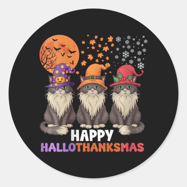 Sticker Rond Halloween Filles Thanksgiving Christmas Happy Hall (Devant)