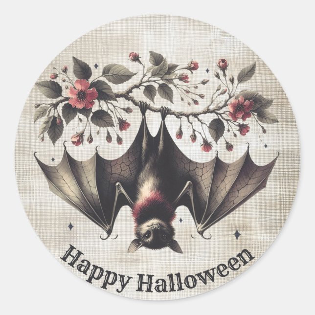 Sticker Rond Halloween Fleurs roses mal chauve Feuilles verts c (Devant)