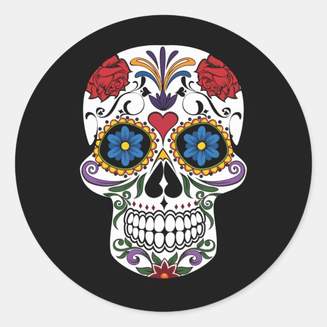 Sticker Rond Halloween Floral Sugar Skull (Devant)