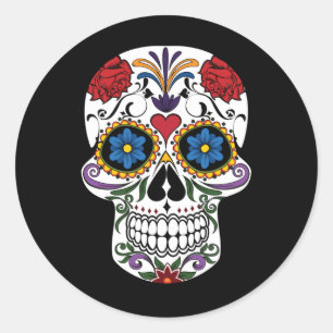 Sticker Rond Halloween Floral Sugar Skull